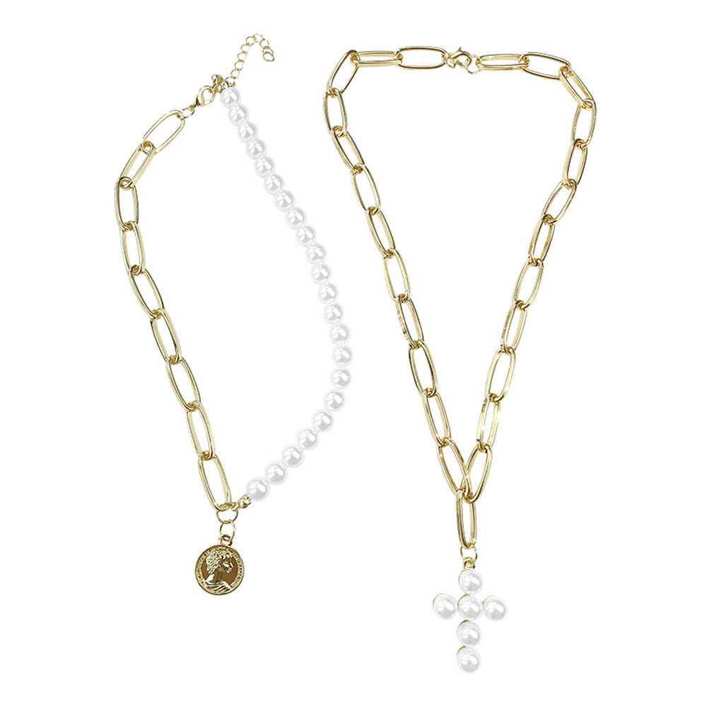 Heavy Pearl Cross Necklace