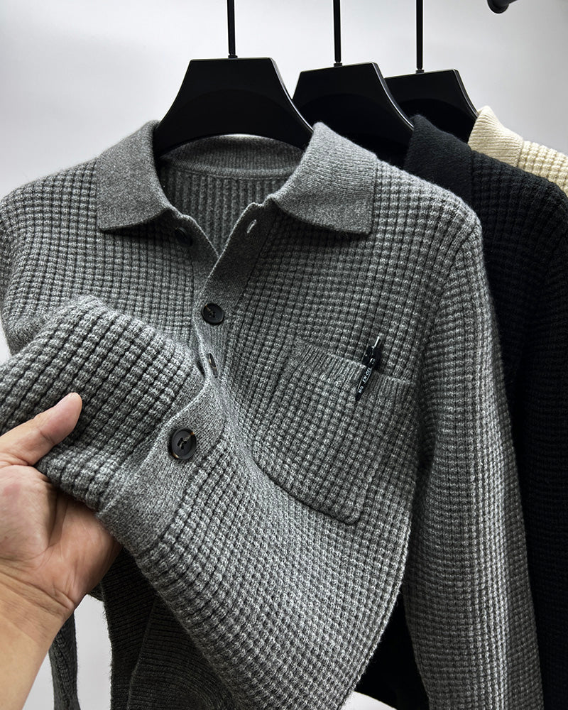 Casual Solid-Color Pocket Lapel Knit Sweater Coat